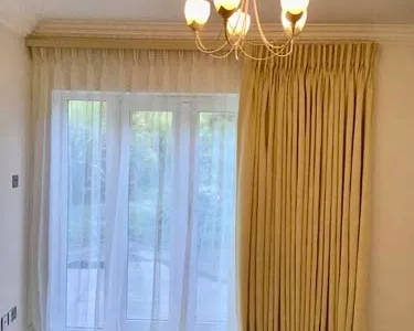 Lined double pleat curtain and sheer curtain